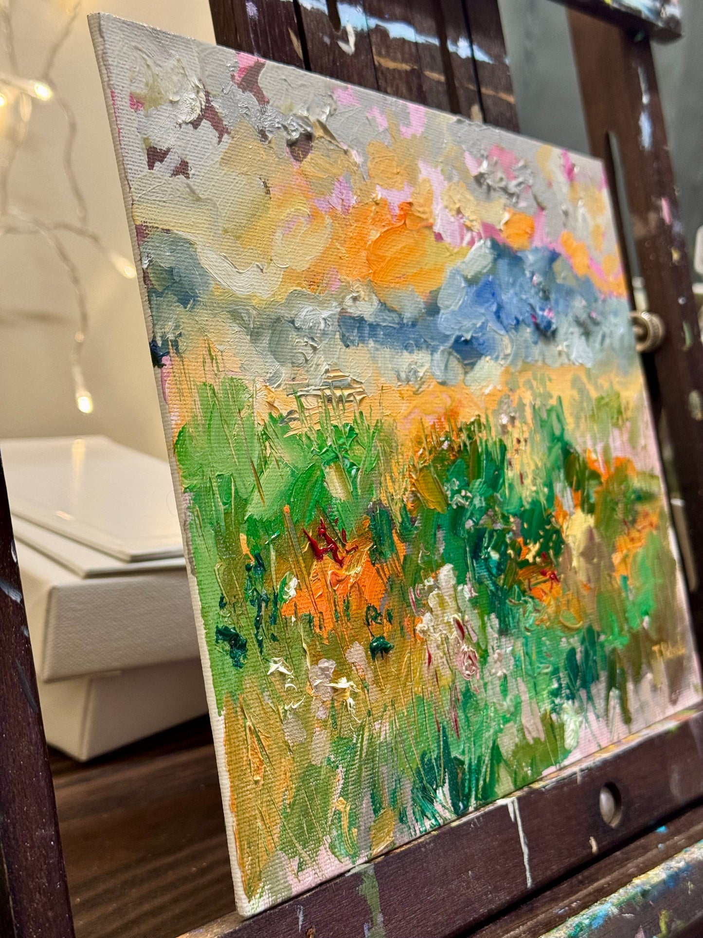 Summer Field Original Art Oil Painting 8x10, Wildflower Landscape