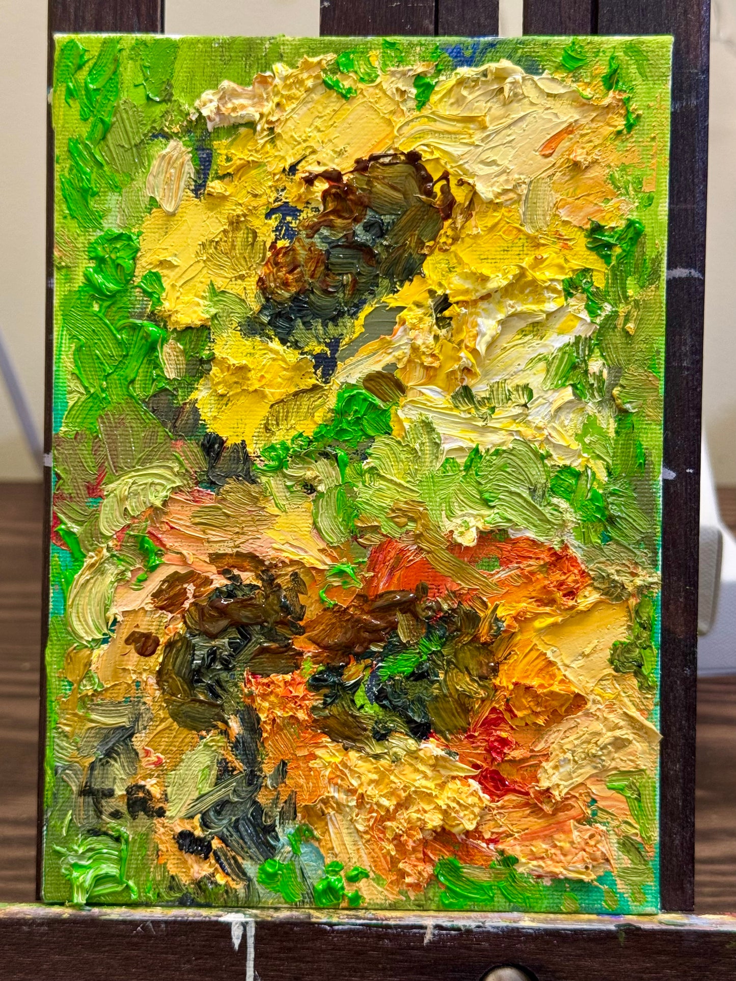 Sunflowers Oil Painting 5x7, Original Art Floral Still Life Flowers Artwork, Small Wall Art