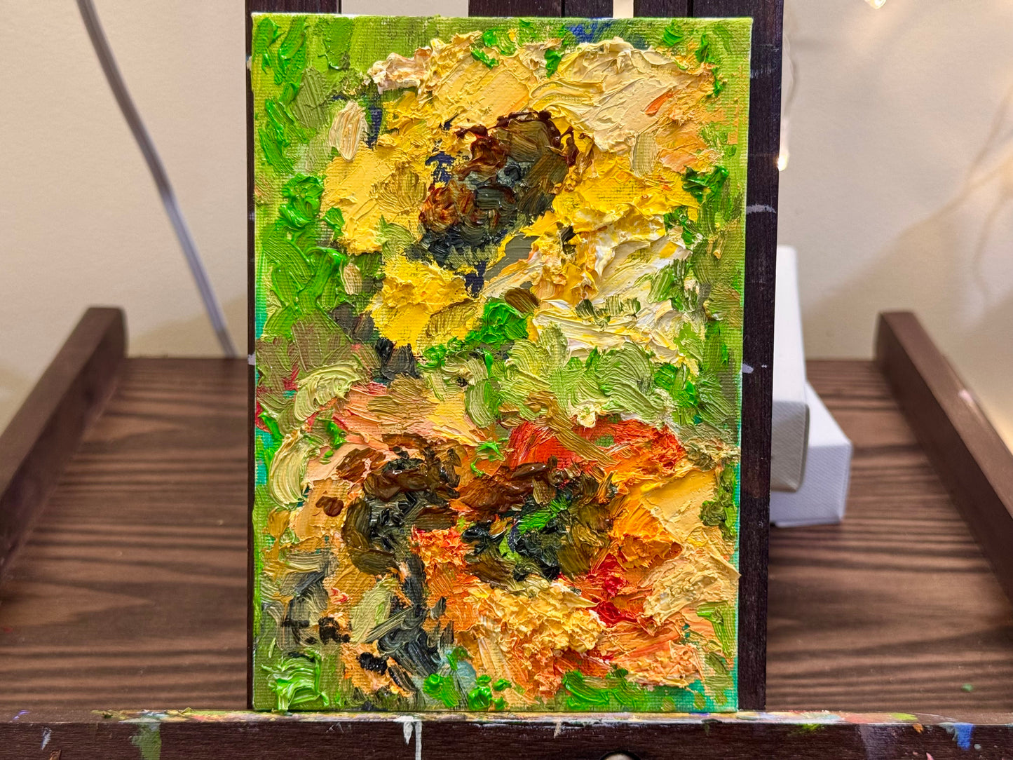 Sunflowers Oil Painting 5x7, Original Art Floral Still Life Flowers Artwork, Small Wall Art