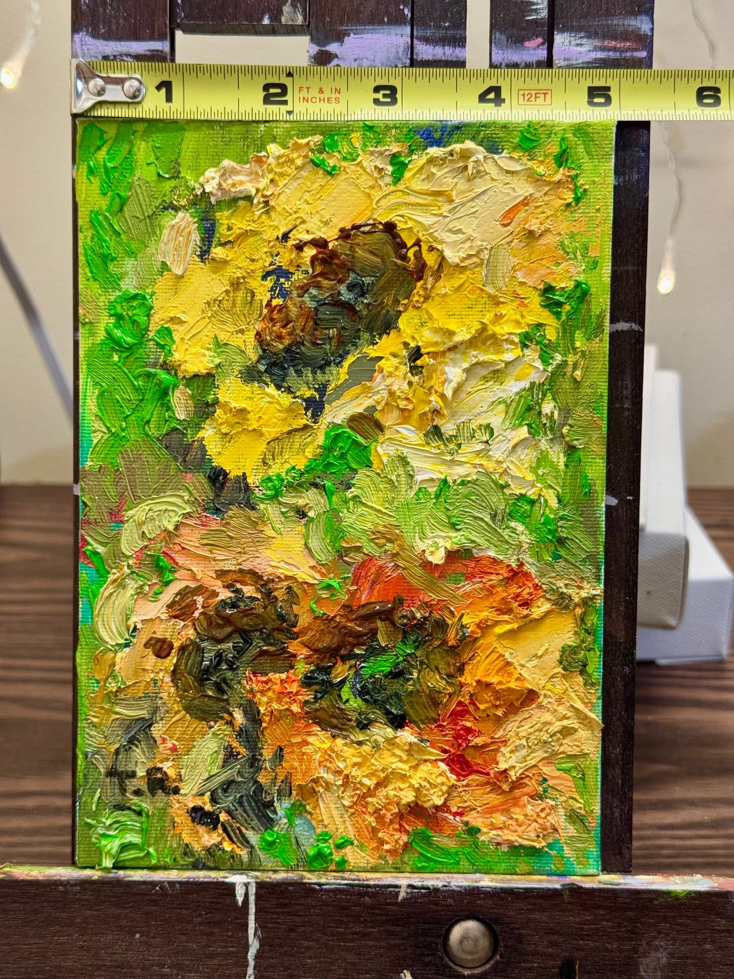Sunflowers Oil Painting 5x7, Original Art Floral Still Life Flowers Artwork, Small Wall Art