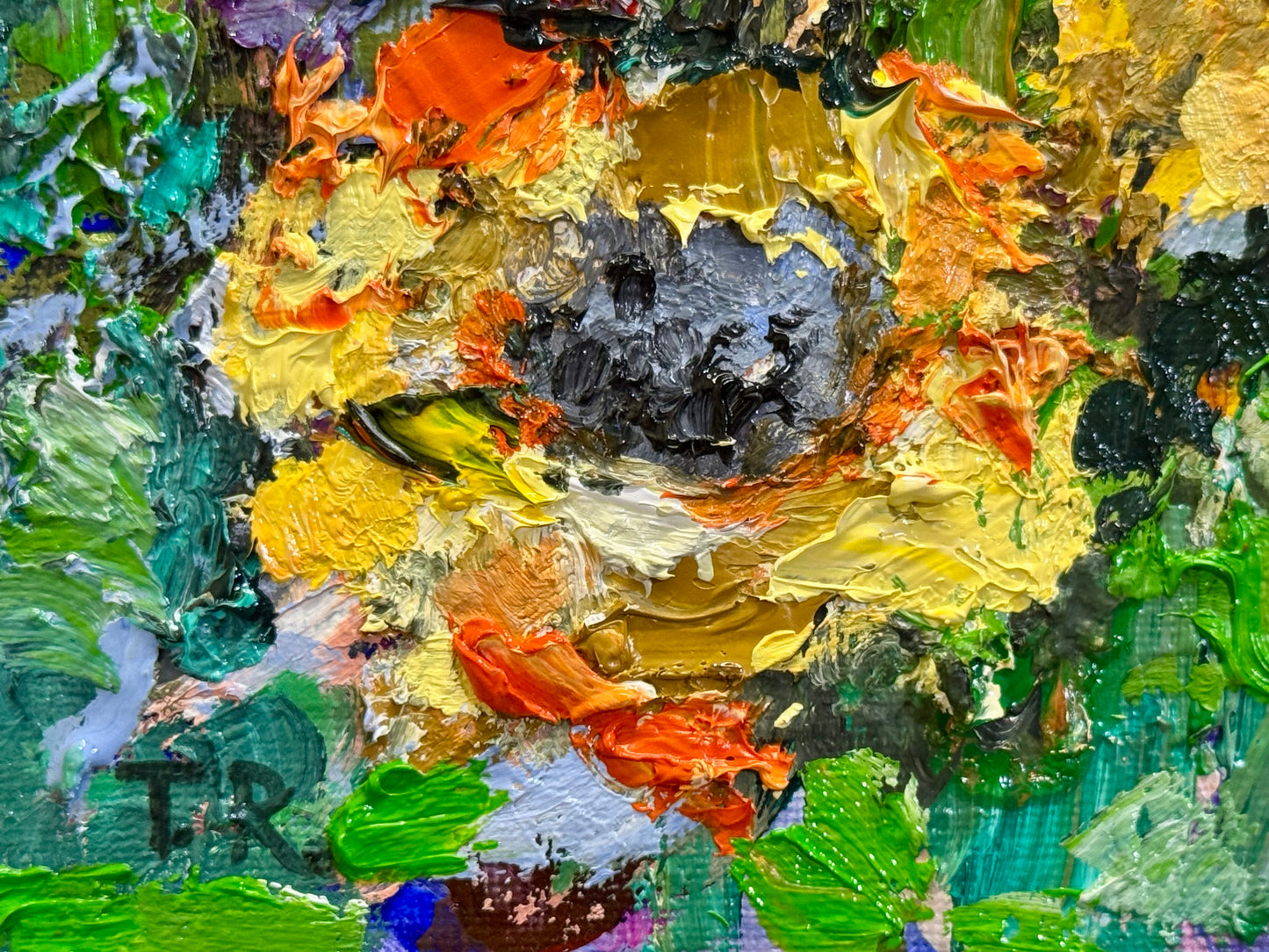 Sunflowers Oil Painting 6x6, Original Floral Botanical Wall Art, Flowers on Canvas Panel