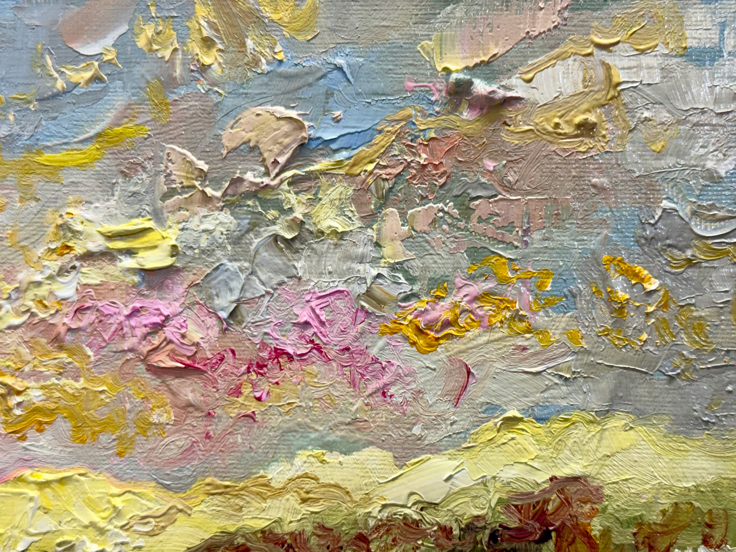 Spring Sunrise Field, 8x10 Original Art Oil Painting, Wildflower Landscape on Canvas Panel