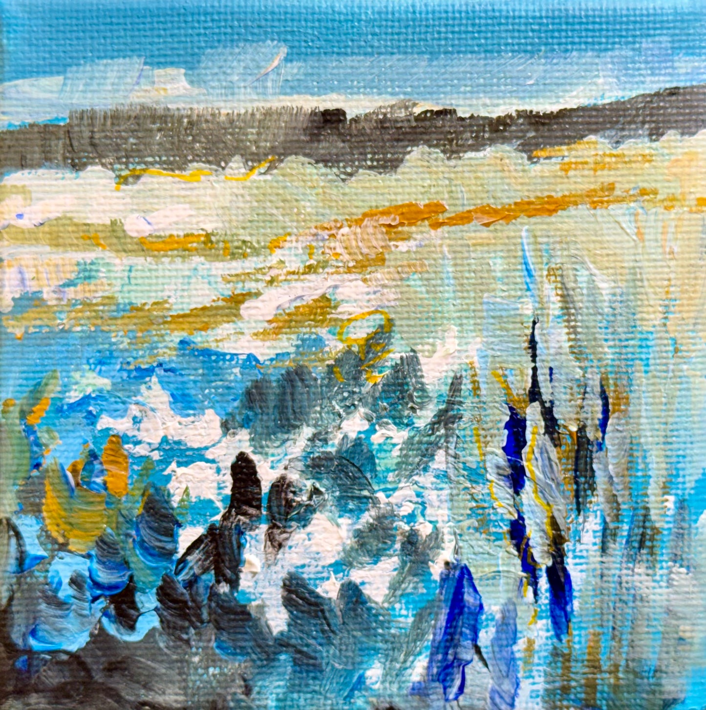Delphinium Wildflower Field ORIGINAL Art Acrylic painting Landscape 4x4