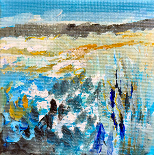 Delphinium Wildflower Field ORIGINAL Art Acrylic painting Landscape 4x4