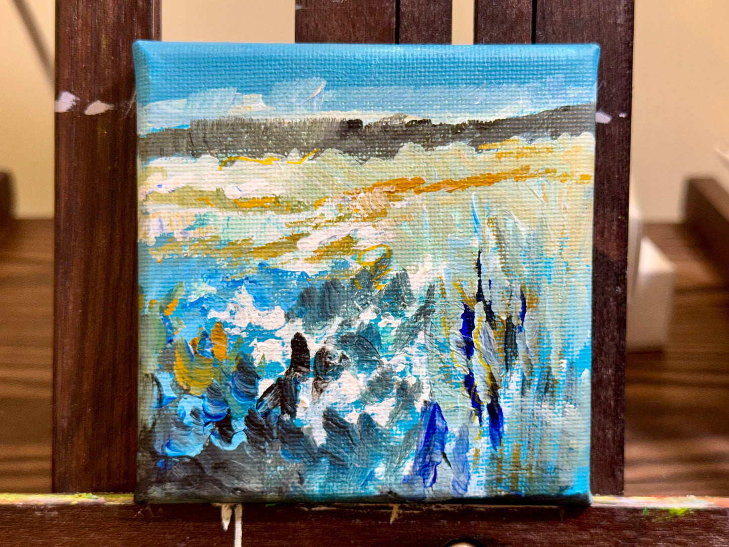 Delphinium Wildflower Field ORIGINAL Art Acrylic painting Landscape 4x4