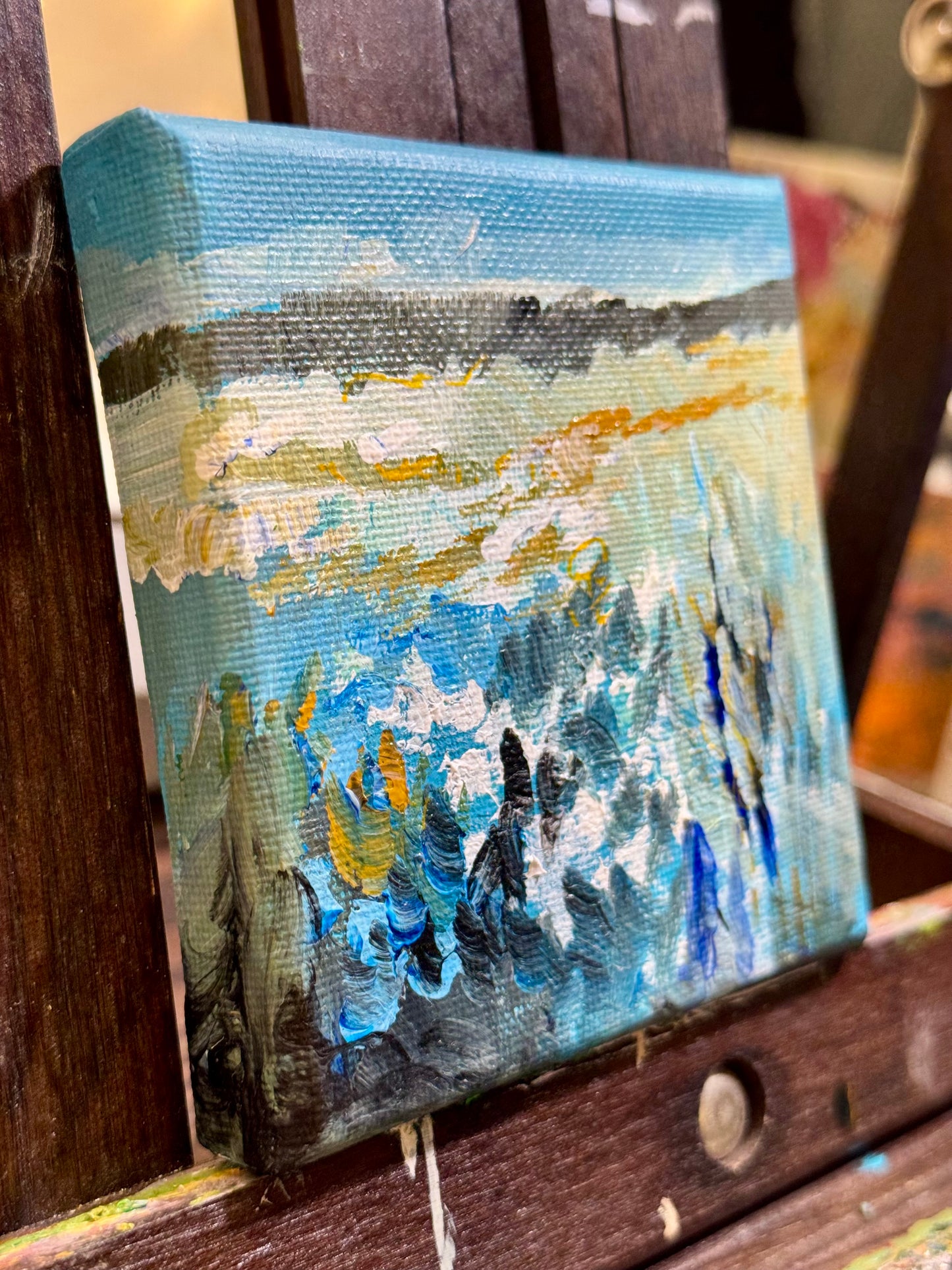 Delphinium Wildflower Field ORIGINAL Art Acrylic painting Landscape 4x4