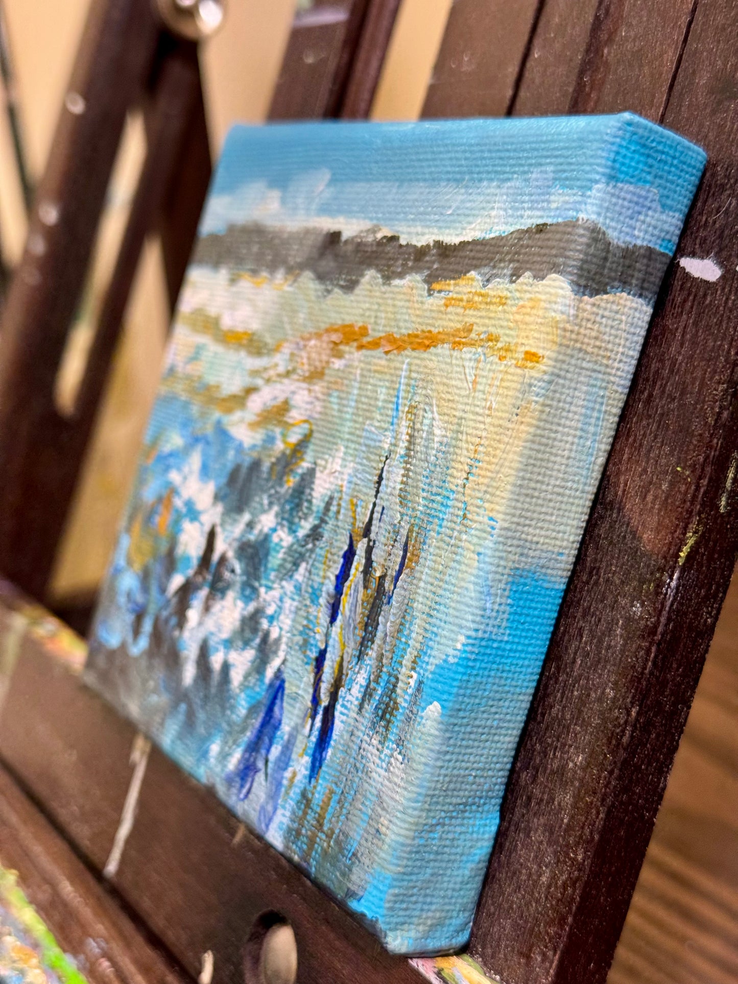 Delphinium Wildflower Field ORIGINAL Art Acrylic painting Landscape 4x4