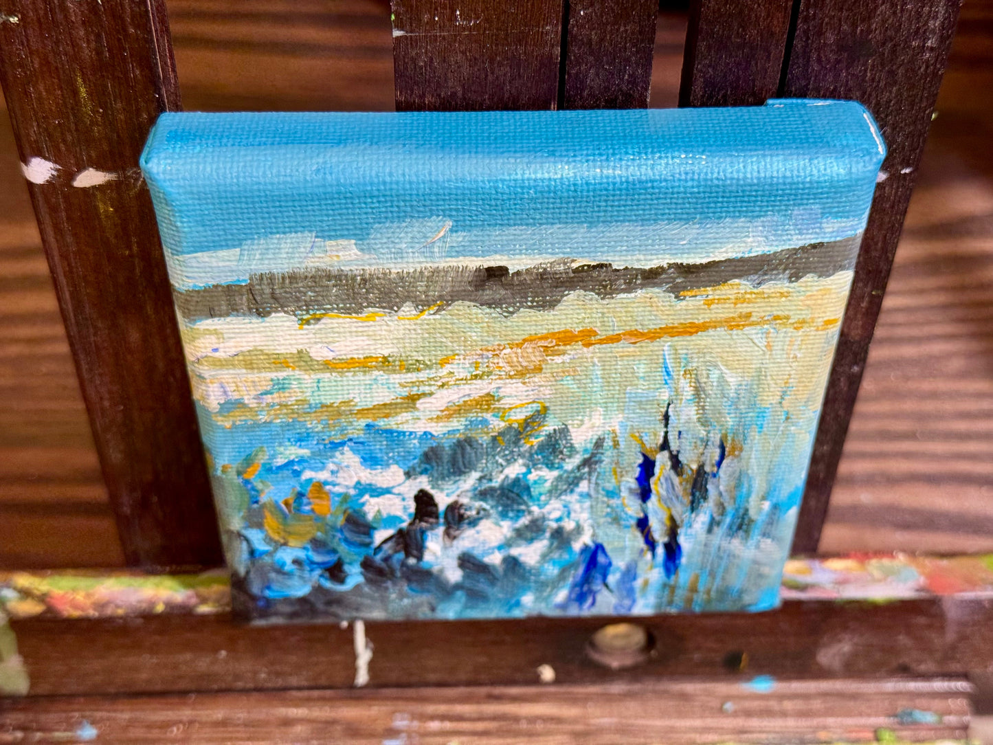Delphinium Wildflower Field ORIGINAL Art Acrylic painting Landscape 4x4