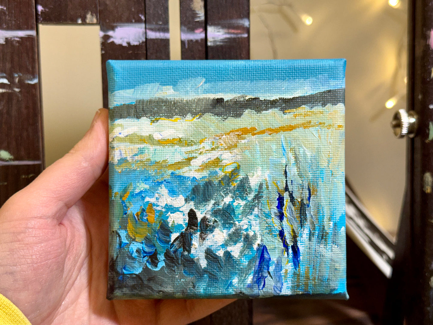 Delphinium Wildflower Field ORIGINAL Art Acrylic painting Landscape 4x4