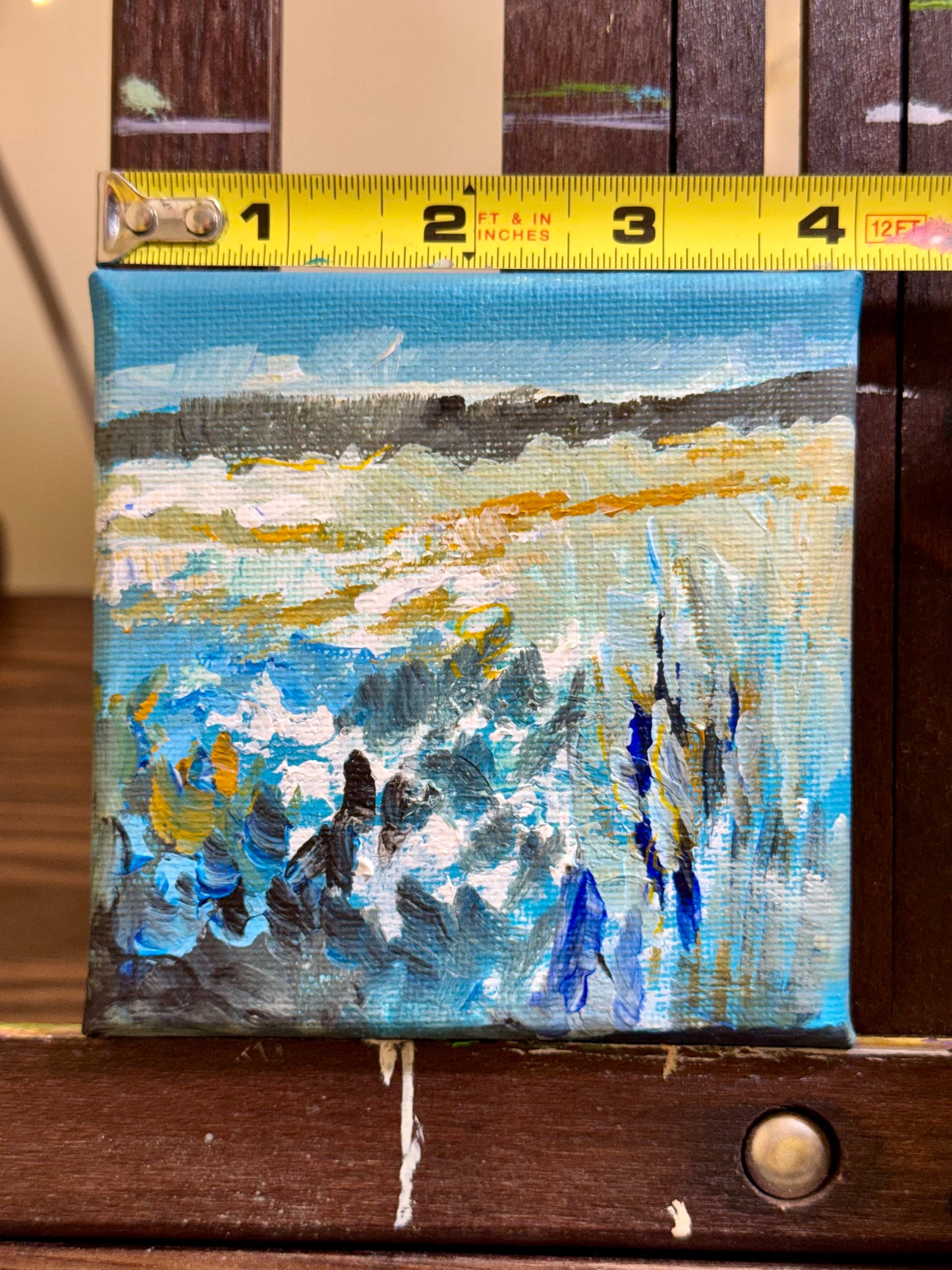 Delphinium Wildflower Field ORIGINAL Art Acrylic painting Landscape 4x4