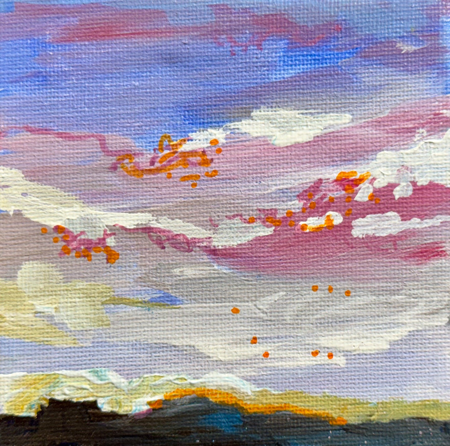 Sunset Sky ORIGINAL Art, Landscape Acrylic Painting 4x4"