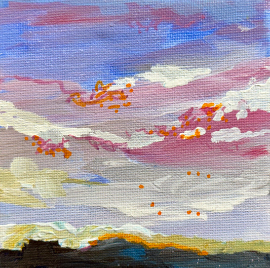 Sunset Sky ORIGINAL Art, Landscape Acrylic Painting 4x4"