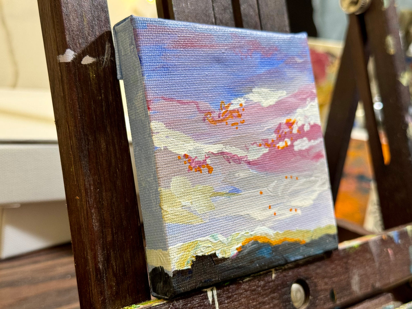 Sunset Sky ORIGINAL Art, Landscape Acrylic Painting 4x4"