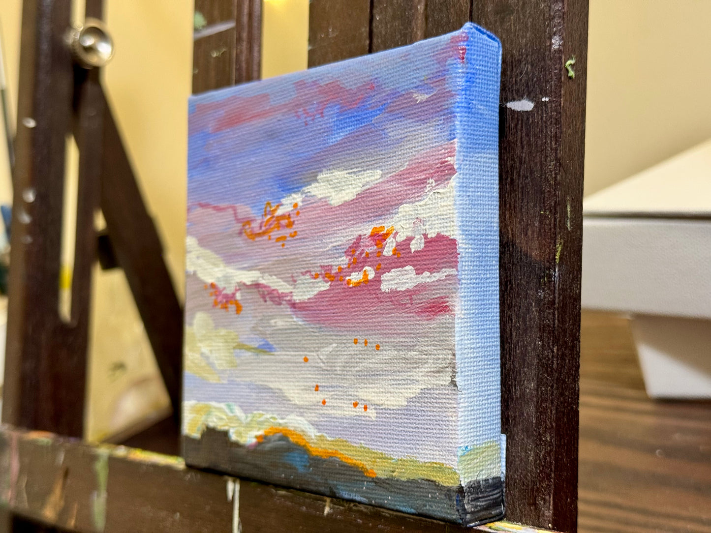 Sunset Sky ORIGINAL Art, Landscape Acrylic Painting 4x4"