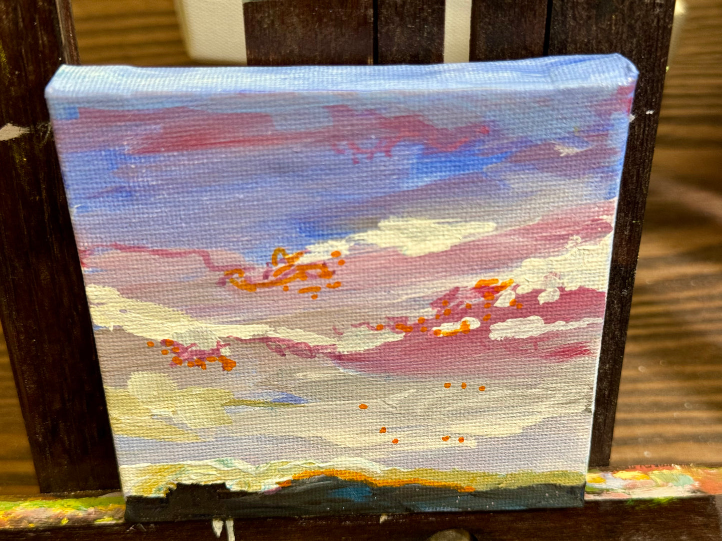 Sunset Sky ORIGINAL Art, Landscape Acrylic Painting 4x4"