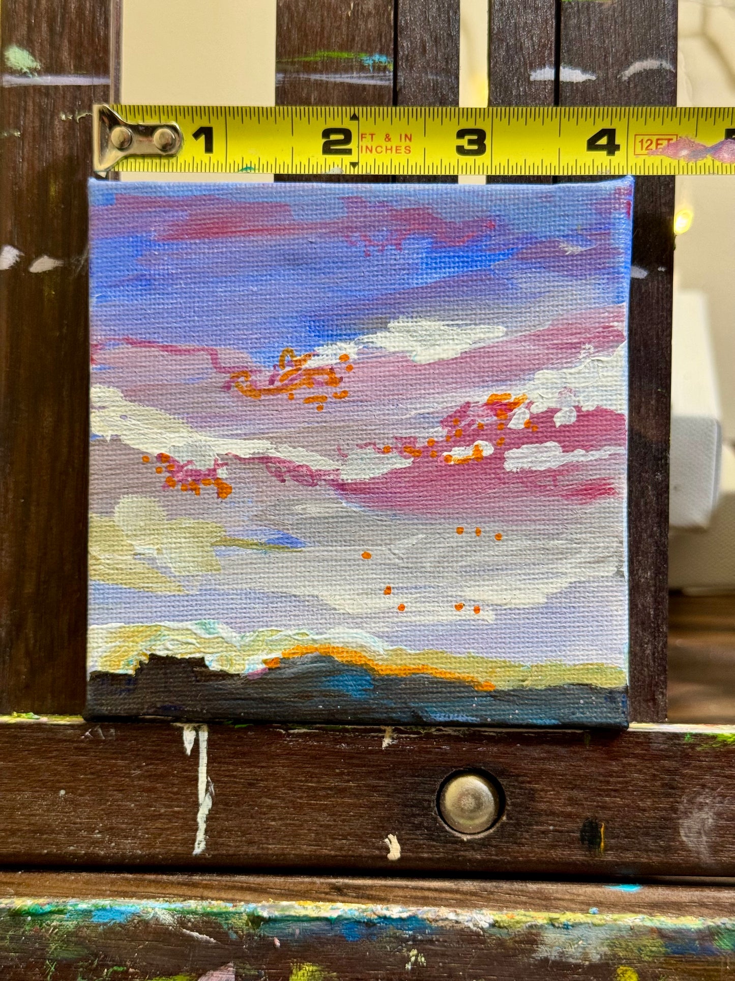 Sunset Sky ORIGINAL Art, Landscape Acrylic Painting 4x4"