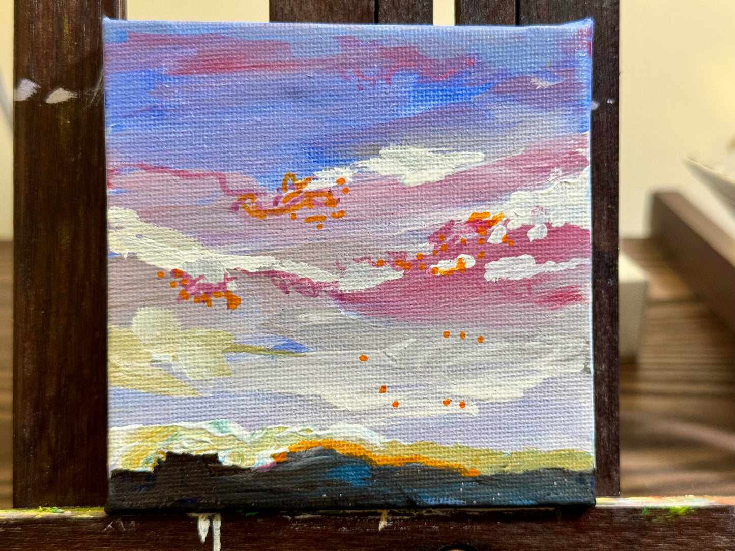 Sunset Sky ORIGINAL Art, Landscape Acrylic Painting 4x4"