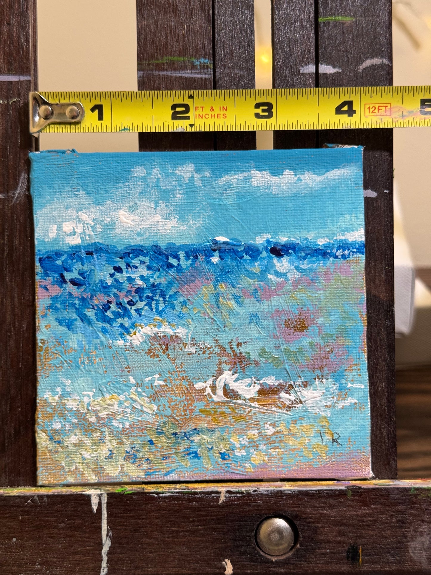 Beach Acrylic Painting 4x4, Original Art Seascape Artwork, Nautical Wall Art Marine Landscape