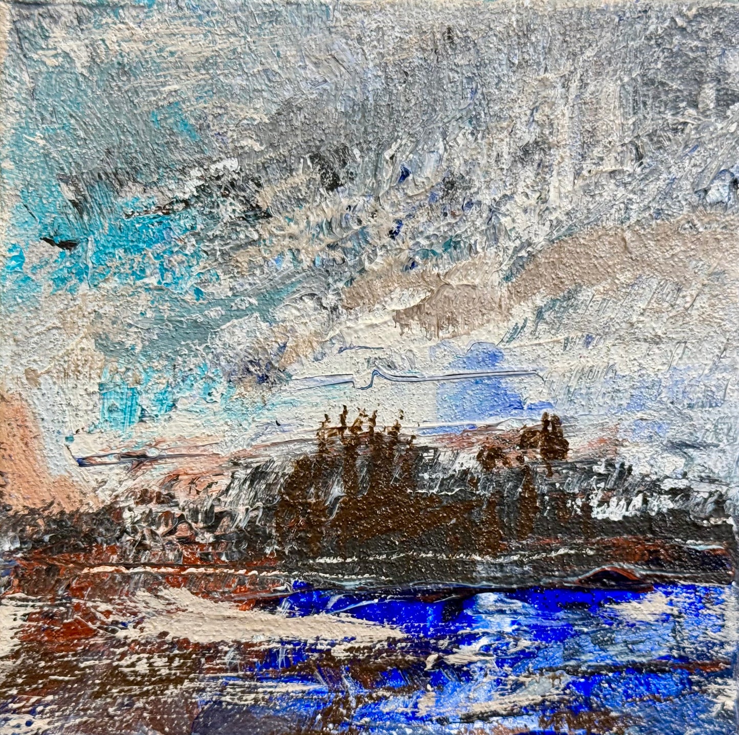 Stormy Ocean Acrylic Painting 6x6, Original Art, Textured Seascape, Marine Wall Art, Nautical Artwork