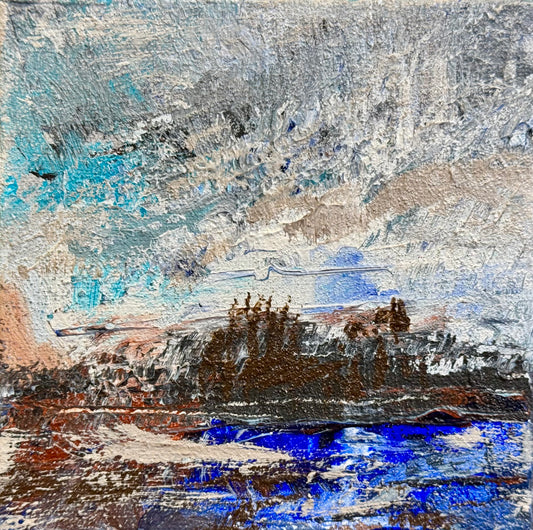 Stormy Ocean Acrylic Painting 6x6, Original Art, Textured Seascape, Marine Wall Art, Nautical Artwork
