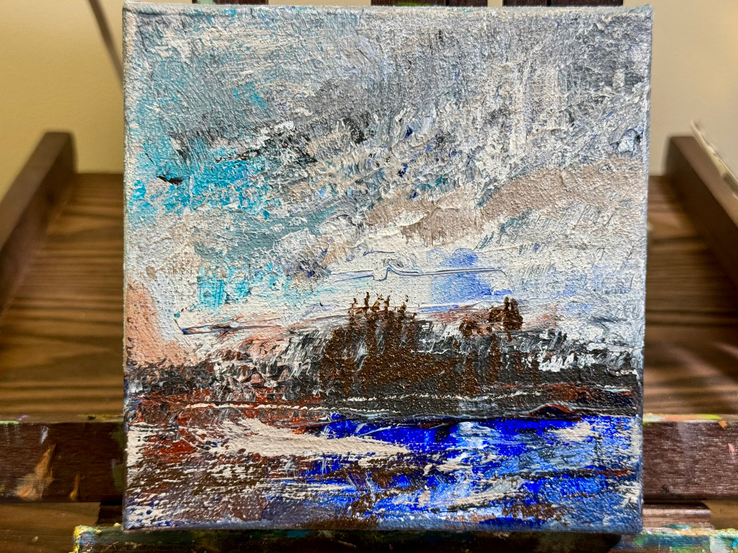 Stormy Ocean Acrylic Painting 6x6, Original Art, Textured Seascape, Marine Wall Art, Nautical Artwork