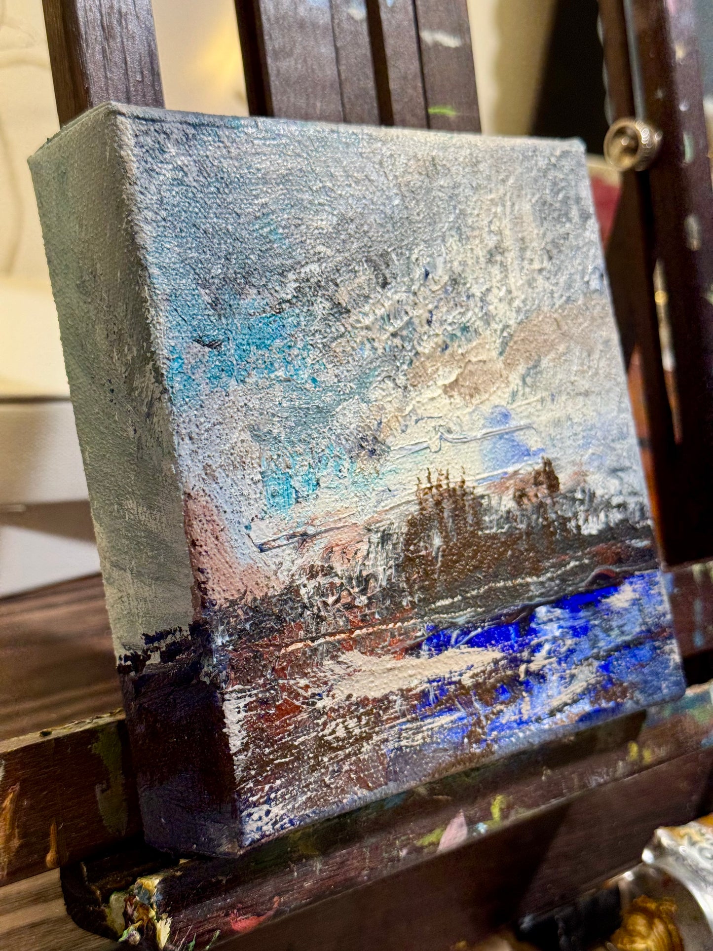 Stormy Ocean Acrylic Painting 6x6, Original Art, Textured Seascape, Marine Wall Art, Nautical Artwork