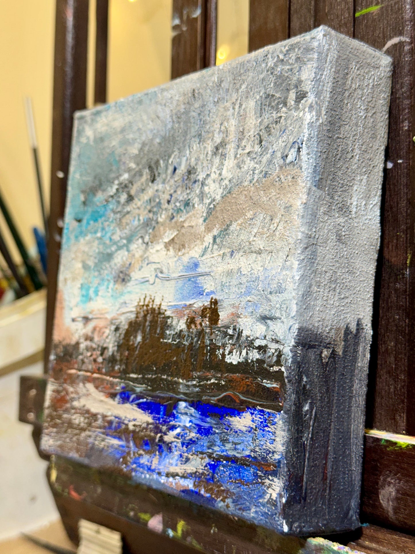 Stormy Ocean Acrylic Painting 6x6, Original Art, Textured Seascape, Marine Wall Art, Nautical Artwork