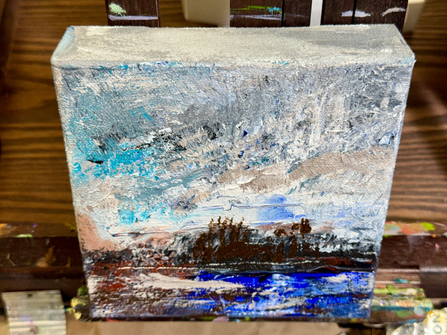 Stormy Ocean Acrylic Painting 6x6, Original Art, Textured Seascape, Marine Wall Art, Nautical Artwork