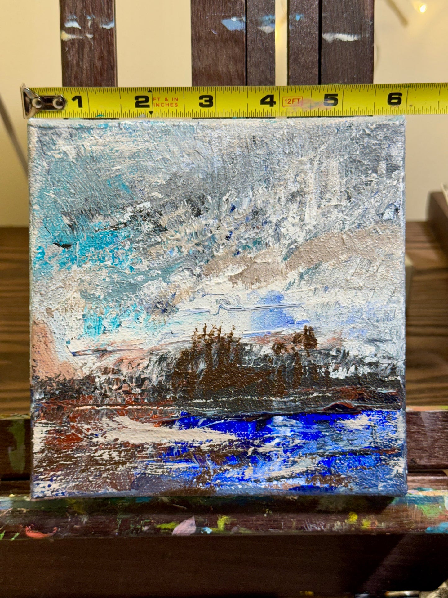 Stormy Ocean Acrylic Painting 6x6, Original Art, Textured Seascape, Marine Wall Art, Nautical Artwork