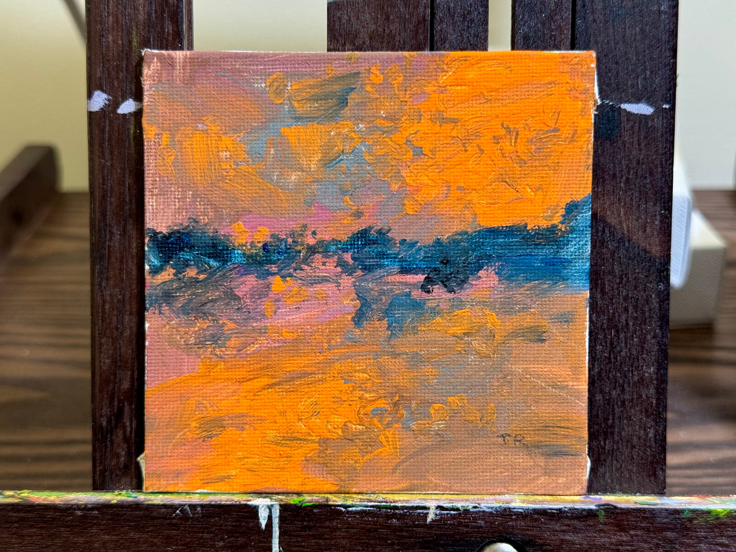 Ocean Acrylic Painting 4x4, Original Art Seascape, Marine Wall Art, Nautical Artwork