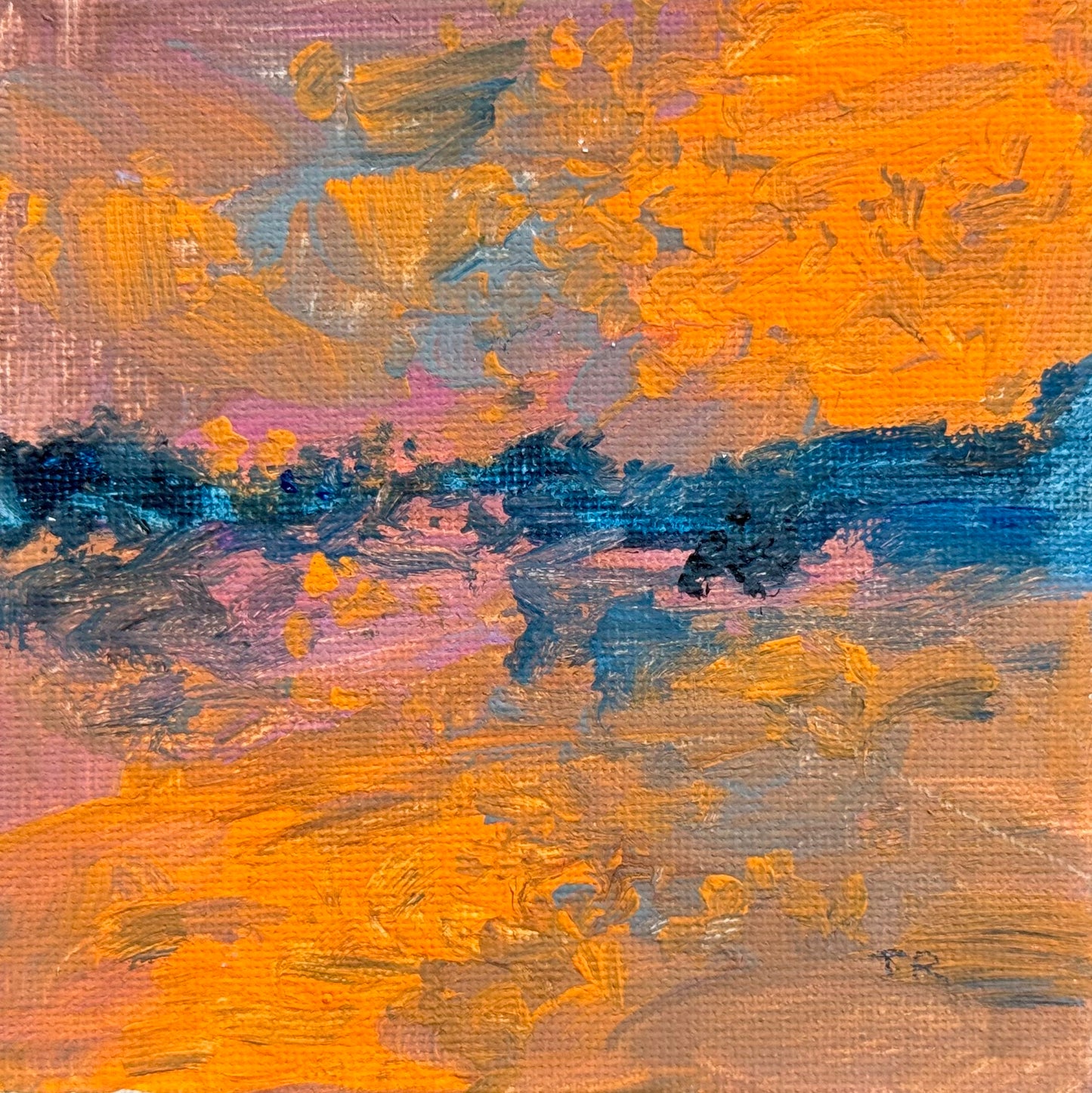 Ocean Acrylic Painting 4x4, Original Art Seascape, Marine Wall Art, Nautical Artwork