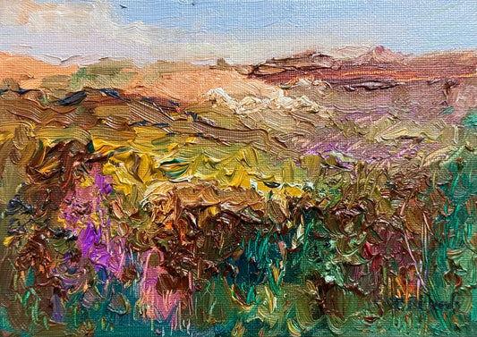Meadow Oil Painting 5x7, Original Art Landscape, Flower Field, Nature Art