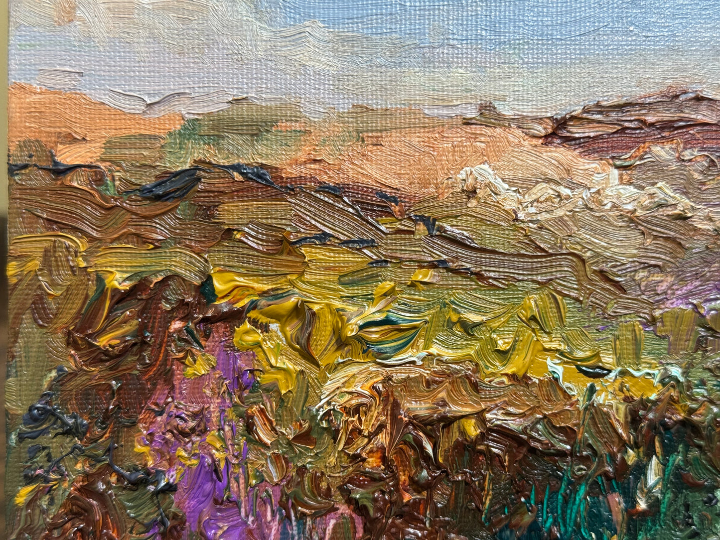 Meadow Oil Painting 5x7, Original Art Landscape, Flower Field, Nature Art