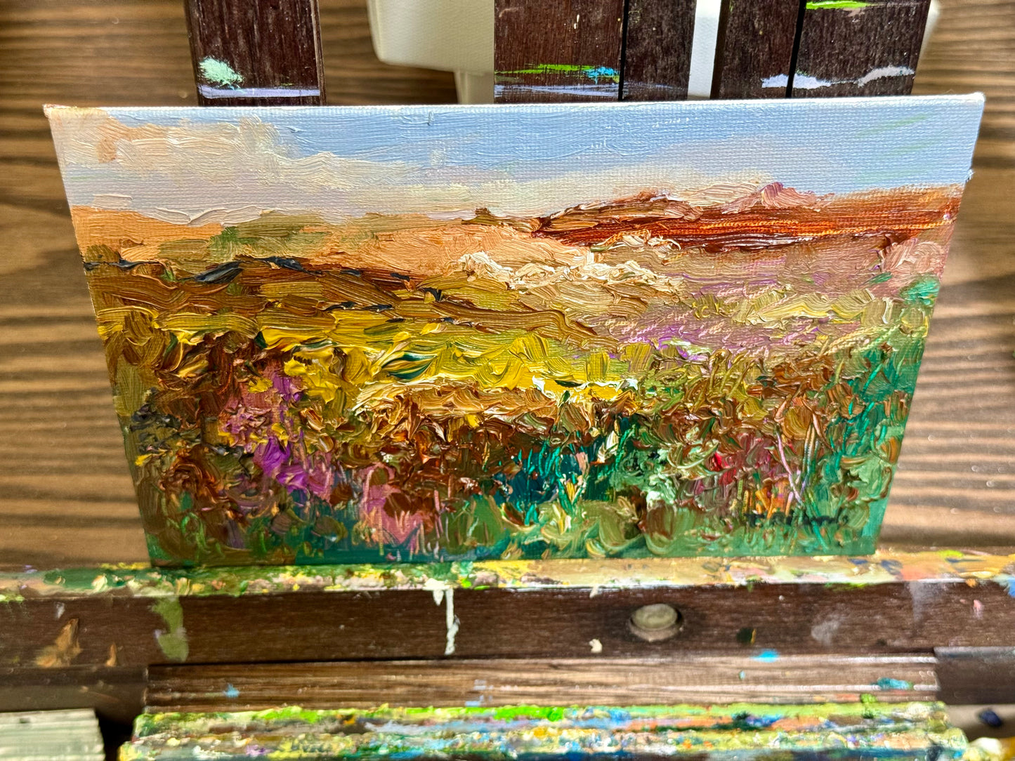 Meadow Oil Painting 5x7, Original Art Landscape, Flower Field, Nature Art