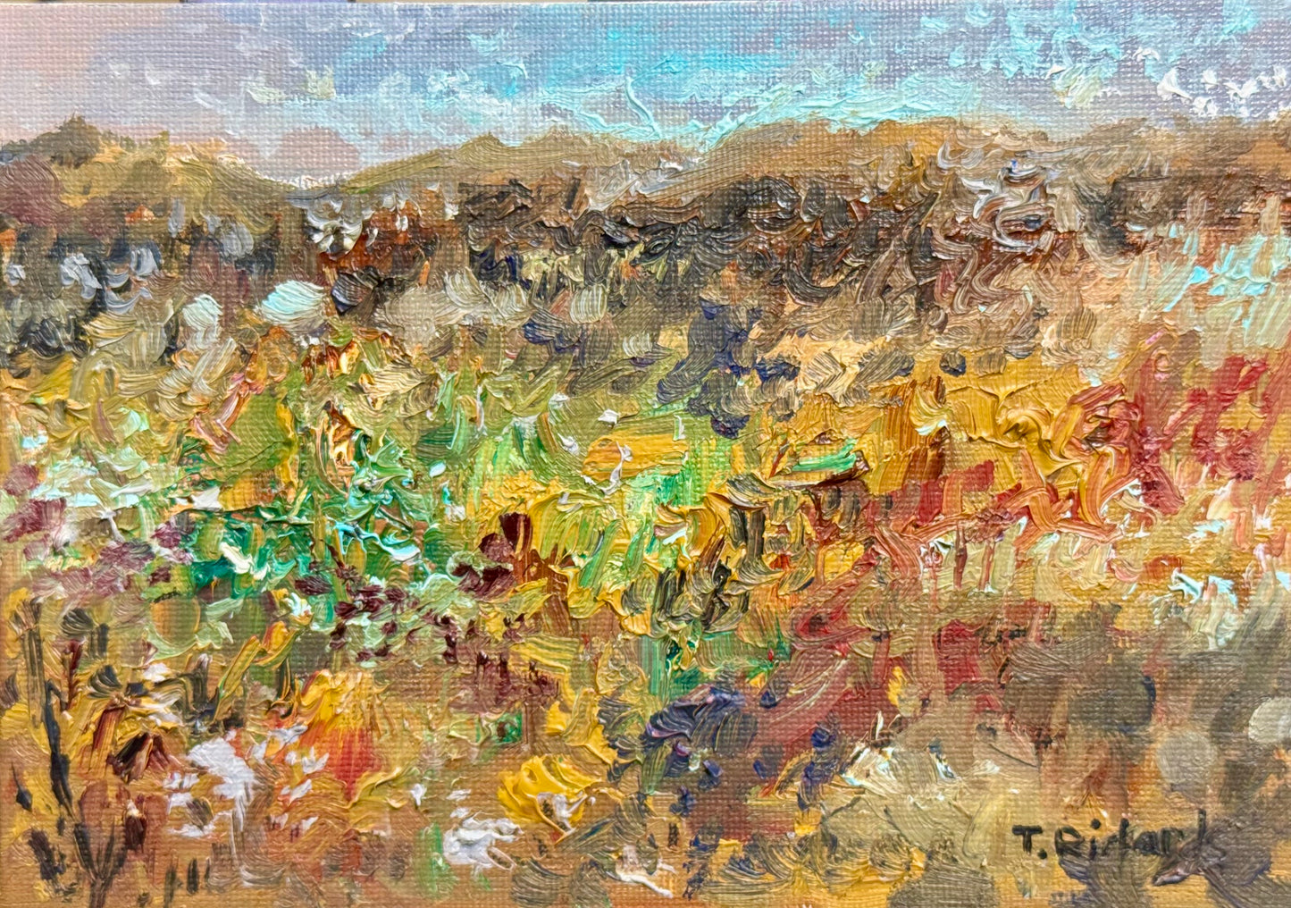 Wildflower Meadow Oil Painting 5x7, Original Art Landscape, Textured Flower Field, Nature Art