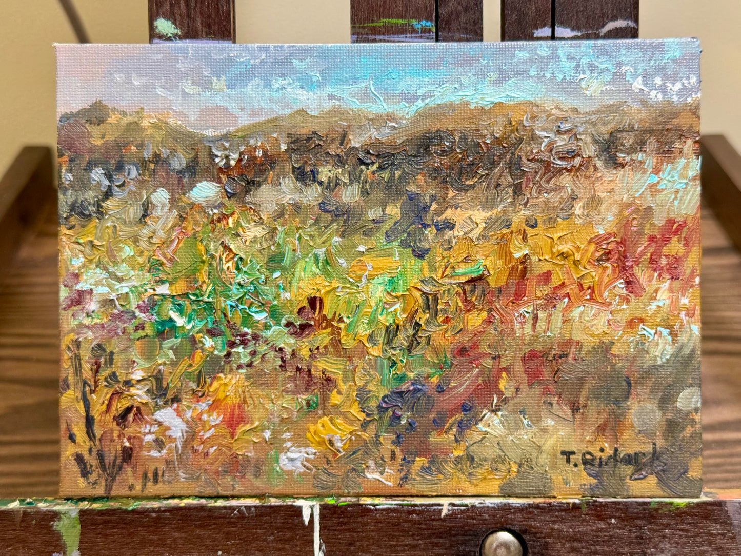 Wildflower Meadow Oil Painting 5x7, Original Art Landscape, Textured Flower Field, Nature Art