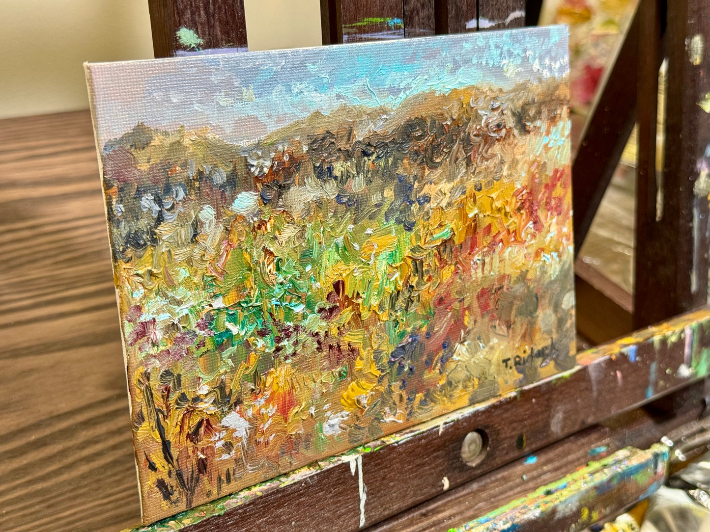 Wildflower Meadow Oil Painting 5x7, Original Art Landscape, Textured Flower Field, Nature Art