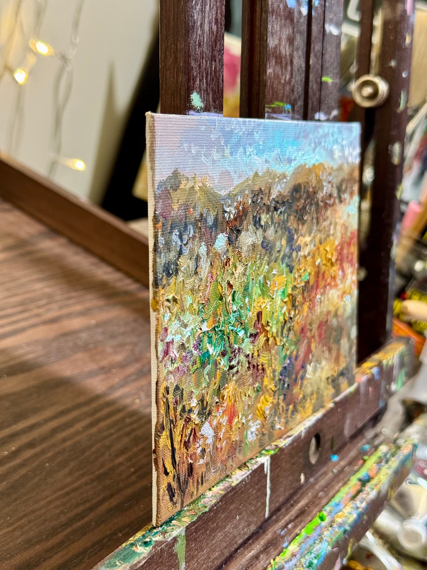 Wildflower Meadow Oil Painting 5x7, Original Art Landscape, Textured Flower Field, Nature Art