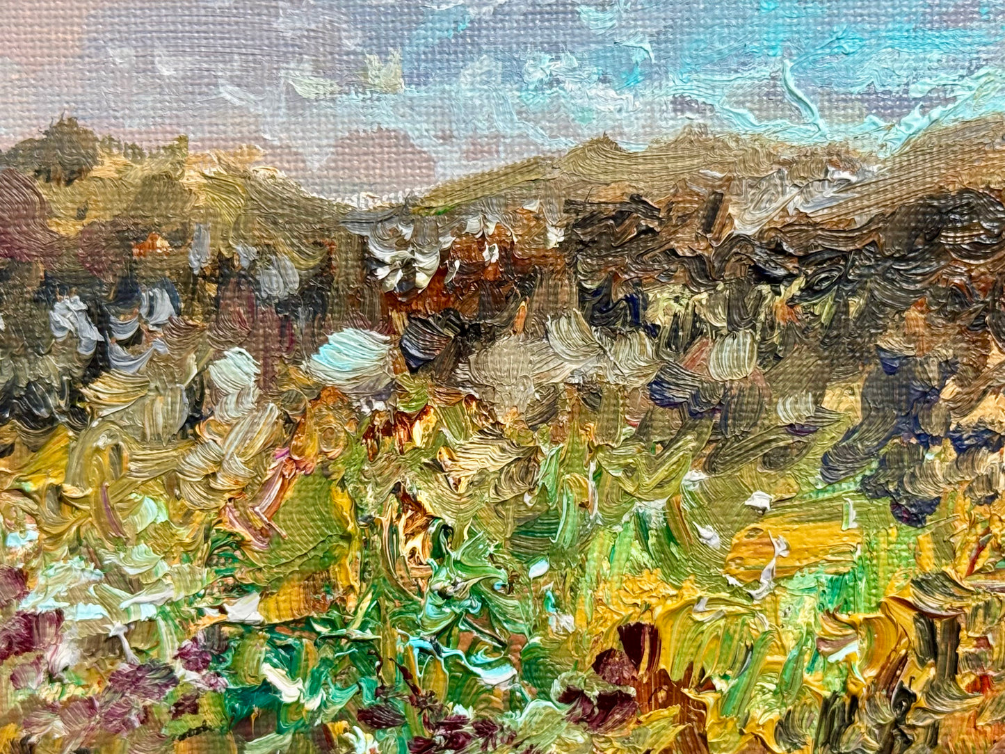 Wildflower Meadow Oil Painting 5x7, Original Art Landscape, Textured Flower Field, Nature Art