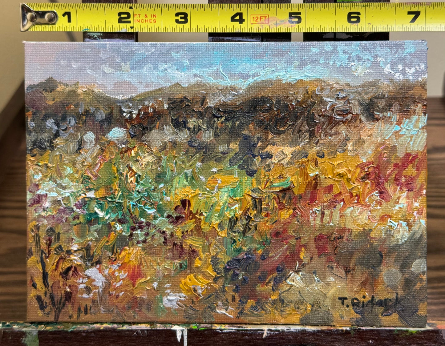 Wildflower Meadow Oil Painting 5x7, Original Art Landscape, Textured Flower Field, Nature Art