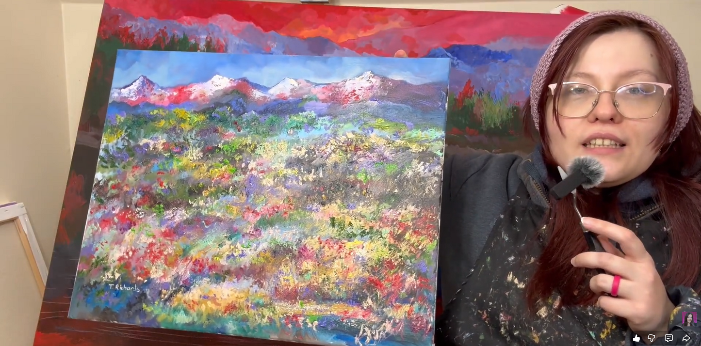Mountain Meadow Original Art Oil Painting 16x20", Wildflower Field Landscape, Floral Nature Wall Art on Canvas