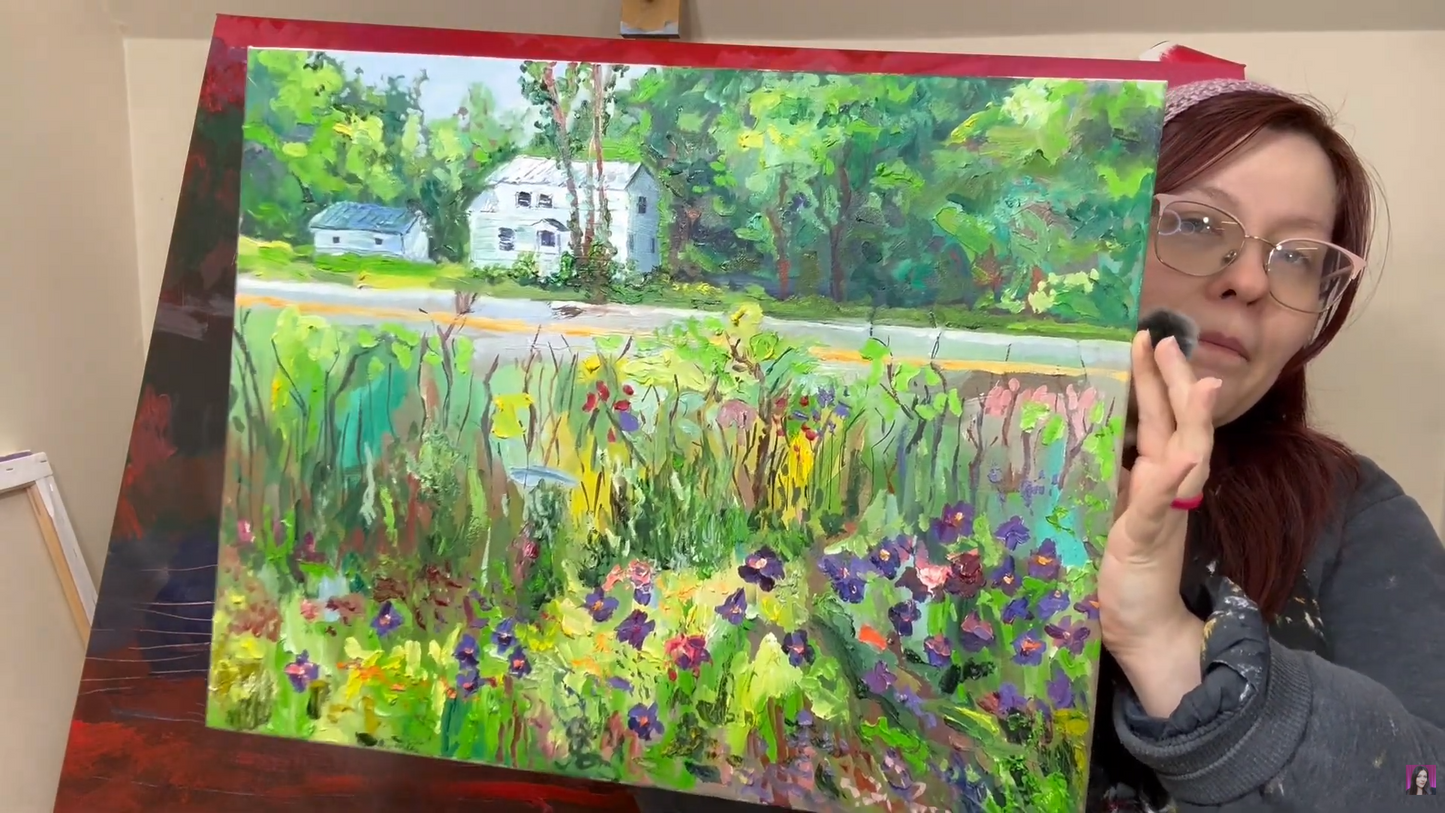 Goffstown Rail Trail Original Art Oil Painting 16x20", Wildflower Landscape, Floral New Hampshire Nature Wall Art on Canvas