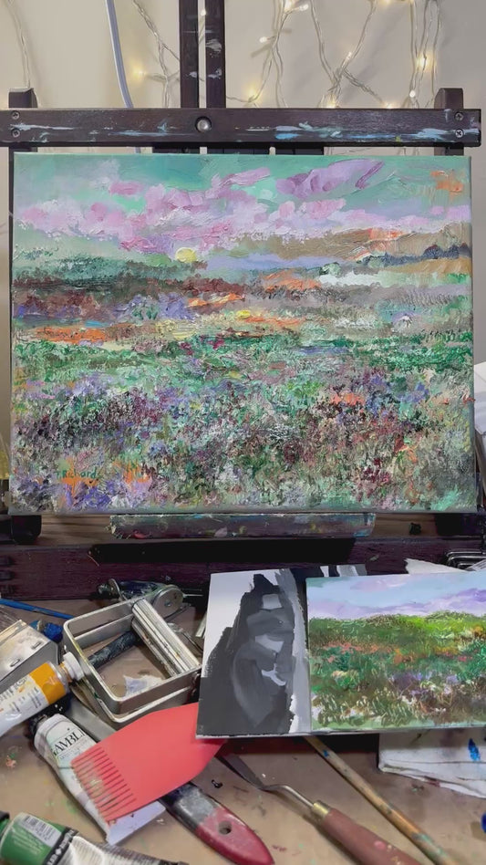 Wildflower Field Landscape Oil Painting 11x14", Original Art Meadow Art, Textured Nature Artwork