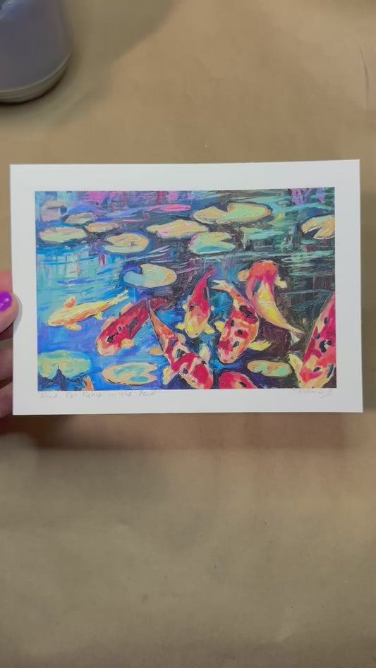 Nine Koi Fish Archival Signed PRINT, Giclée Fine Art Reproduction, Pond Wall Art