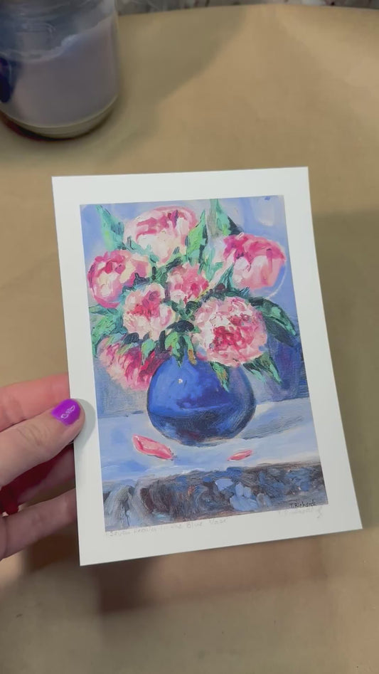 Peonies in Vase Still Life Archival Signed PRINT, Giclée Fine Art Reproduction, Floral Flower Wall Art