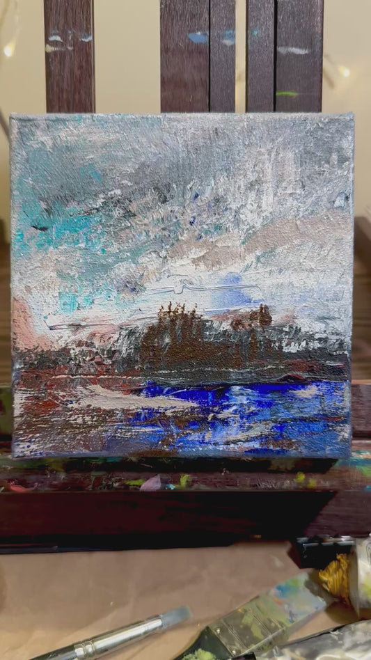 Stormy Ocean Acrylic Painting 6x6, Original Art, Textured Seascape, Marine Wall Art, Nautical Artwork