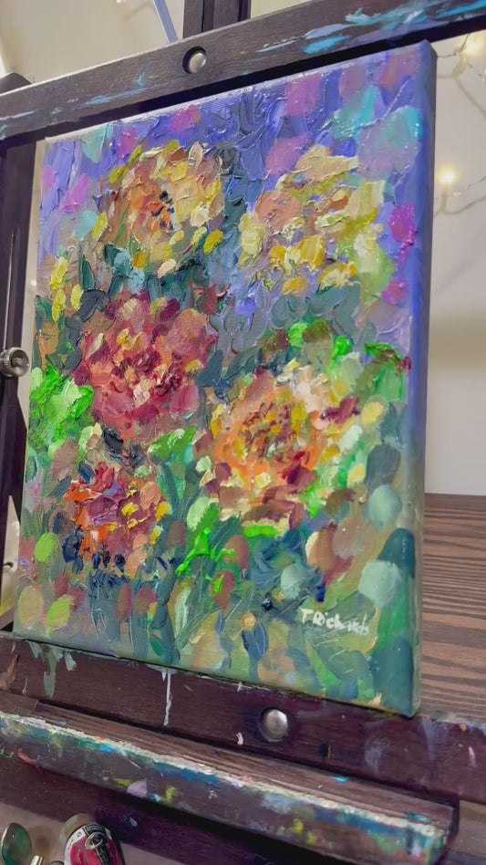 Marigolds Oil Painting 8x10", Flowers Original Art