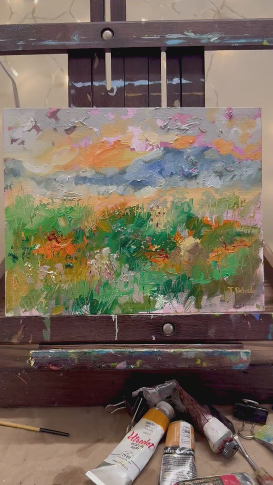 Summer Field Original Art Oil Painting 8x10, Wildflower Landscape