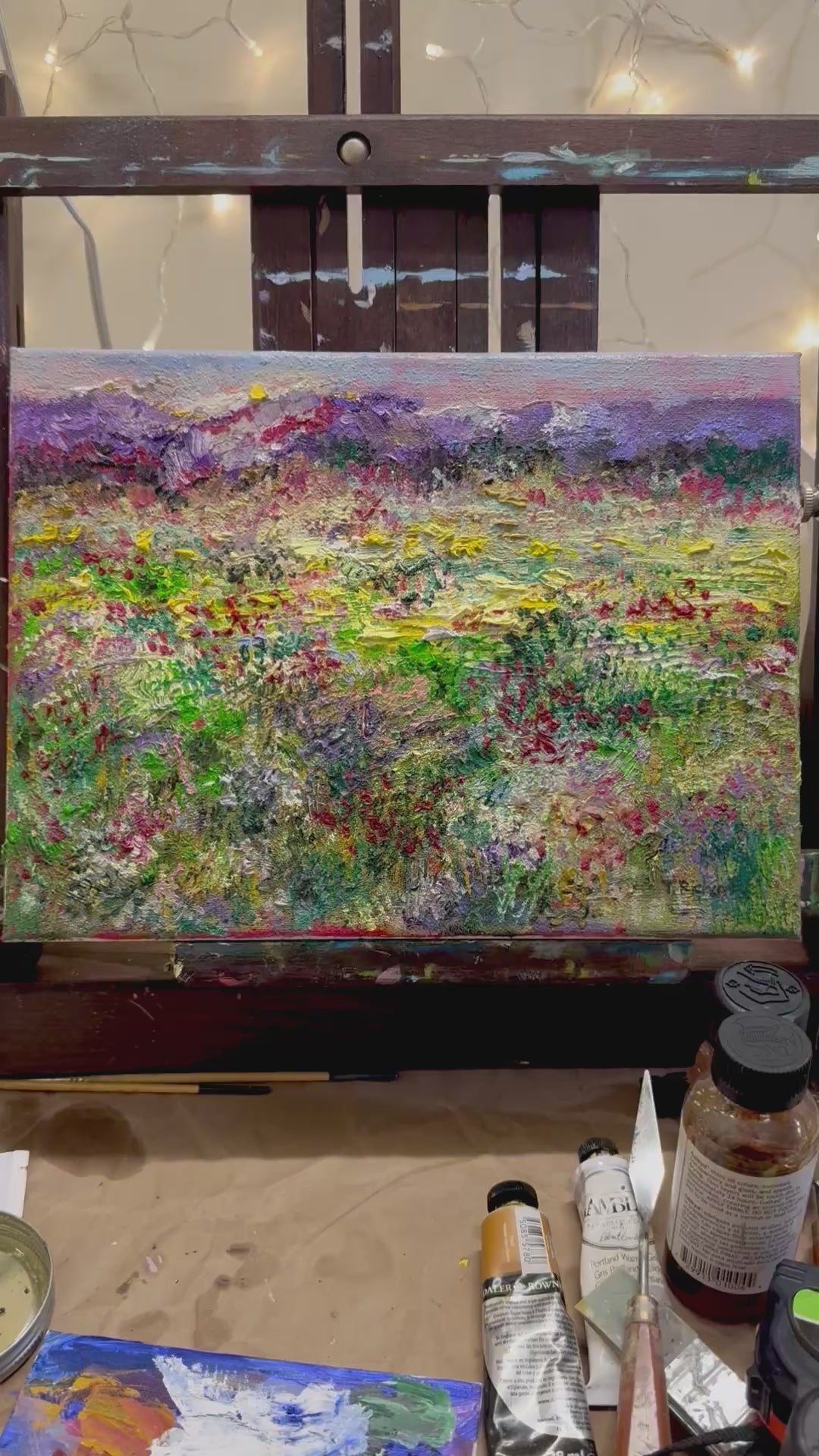 Sunrise Wildflower Oil Painting, 9x12 Landscape Field Original Art