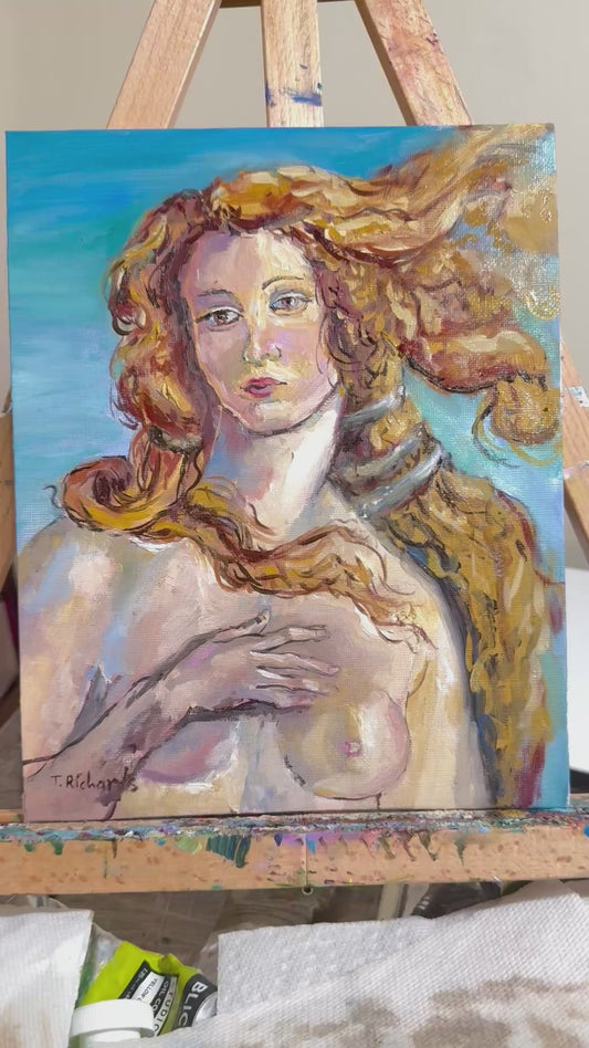 Venus Inspired Portrait Oil Painting, Original Art 8x10, Classical Figurative Wall Art, Blonde Nude Woman Mythical Feminine